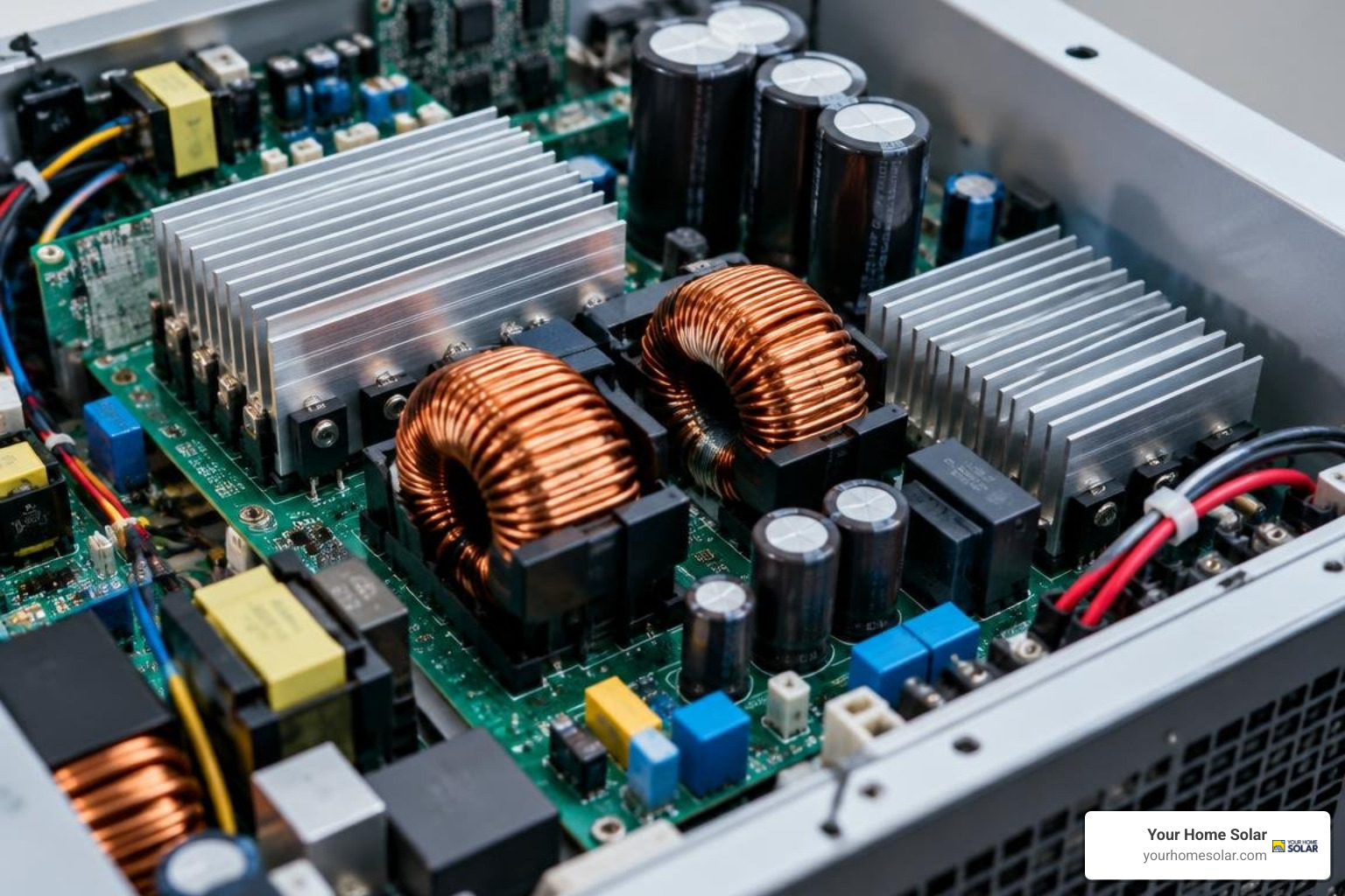 Internal components of a high-efficiency solar inverter highlighting MPPT circuits Internal components of a high-efficiency solar inverter highlighting MPPT circuits