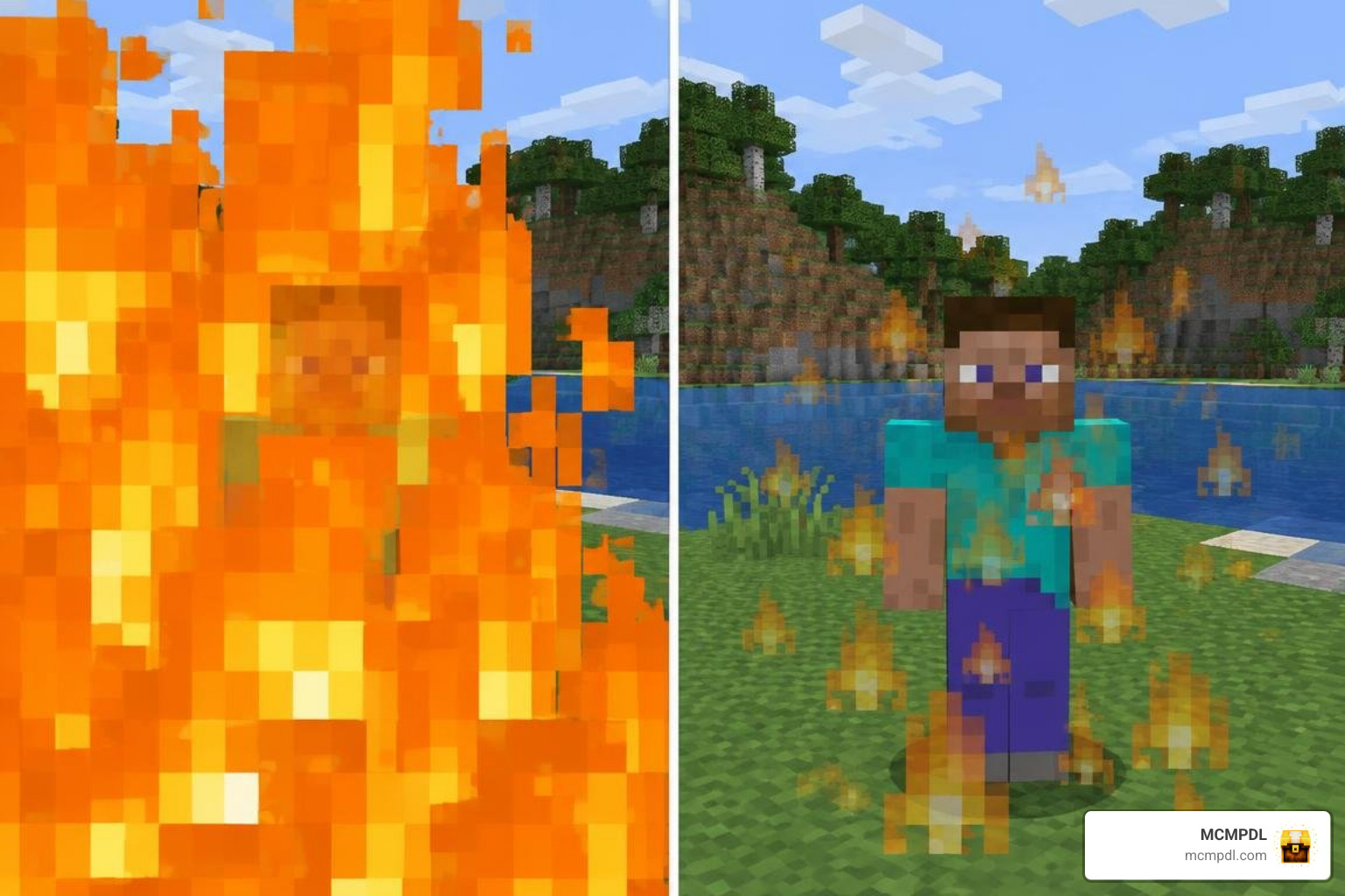 Comparison of default high fire versus low fire texture overlay in combat Comparison of default high fire versus low fire texture overlay in combat