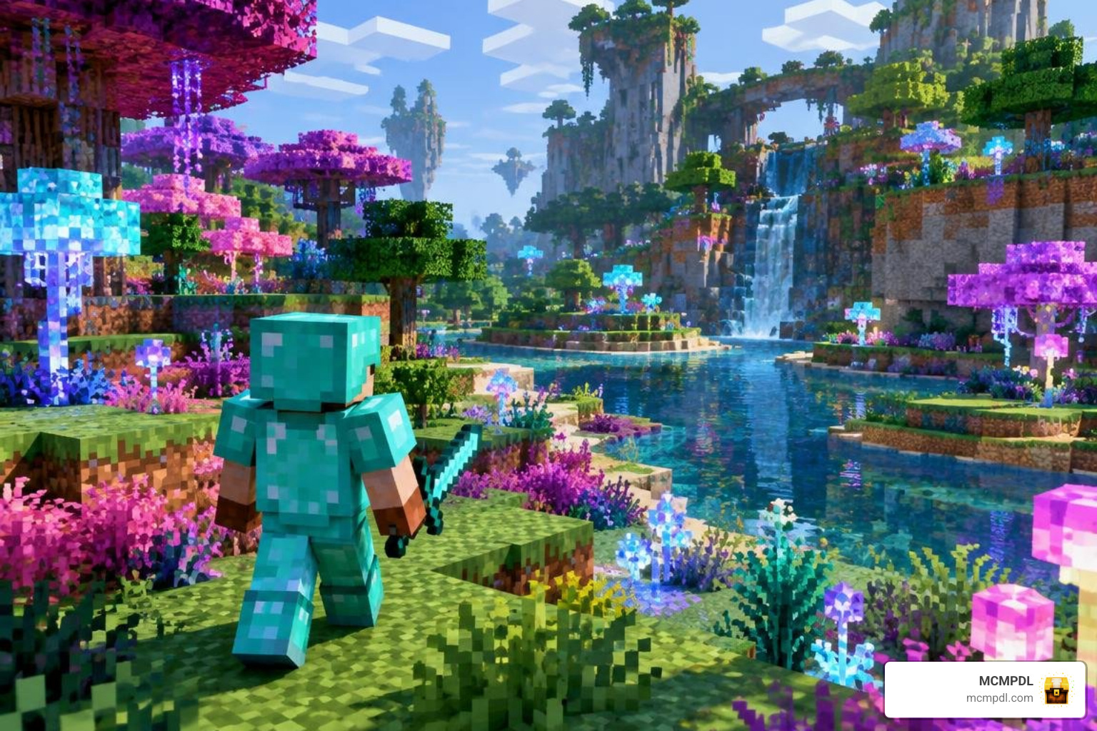 Minecraft Bedrock player exploring custom biomes