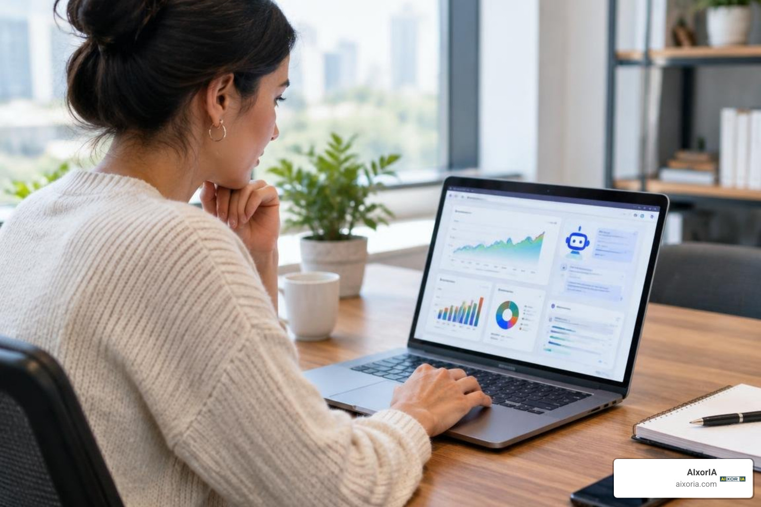 entrepreneur analyzing financial metrics with AI guidance