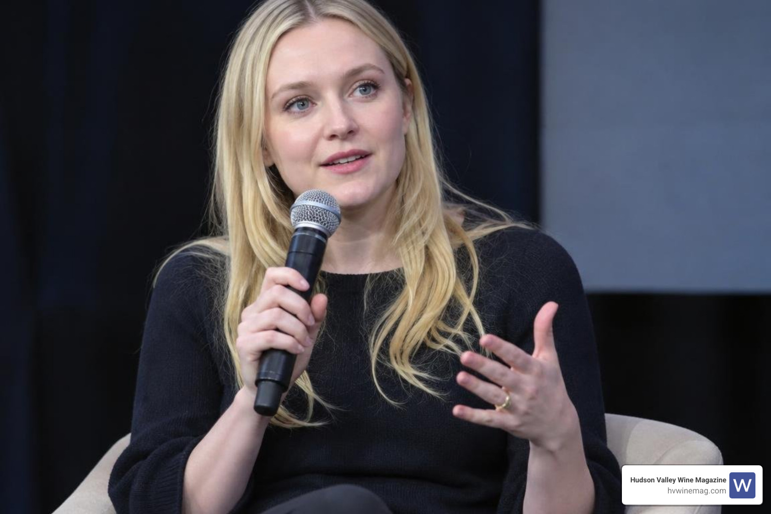 Dakota Fanning speaking at an industry panel Dakota Fanning speaking at an industry panel