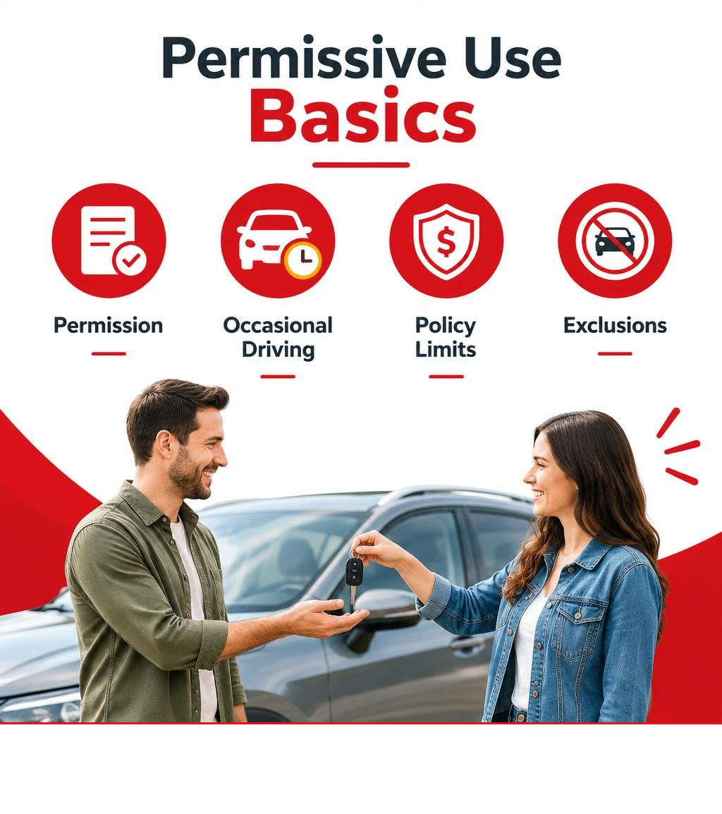 Permissive use basics: permission, occasional driving, policy limits, and exclusions infographic Permissive use basics: permission, occasional driving, policy limits, and exclusions infographic