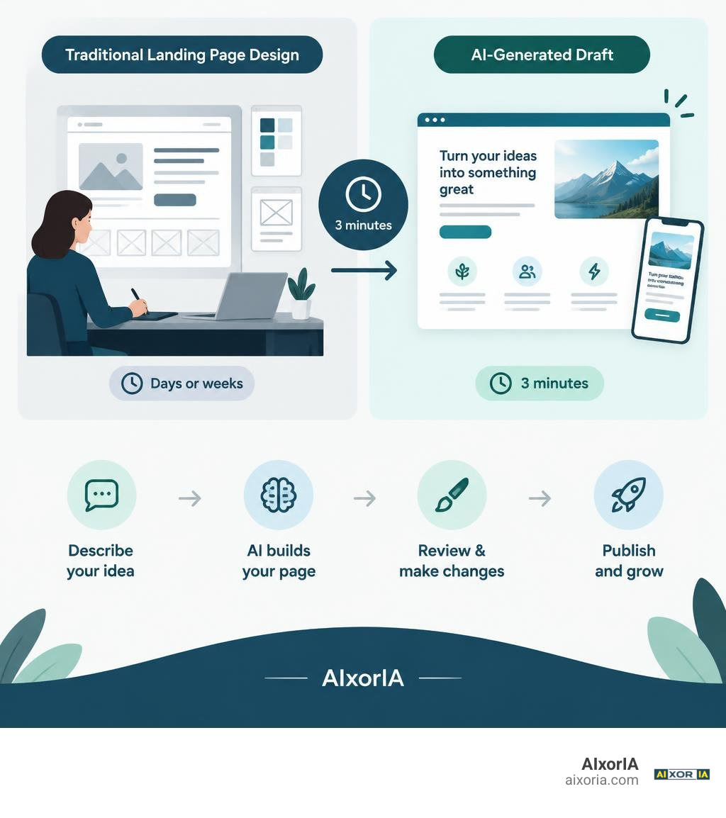 Comparison of traditional landing page design and a three-minute AI-generated draft infographic Comparison of traditional landing page design and a three-minute AI-generated draft infographic