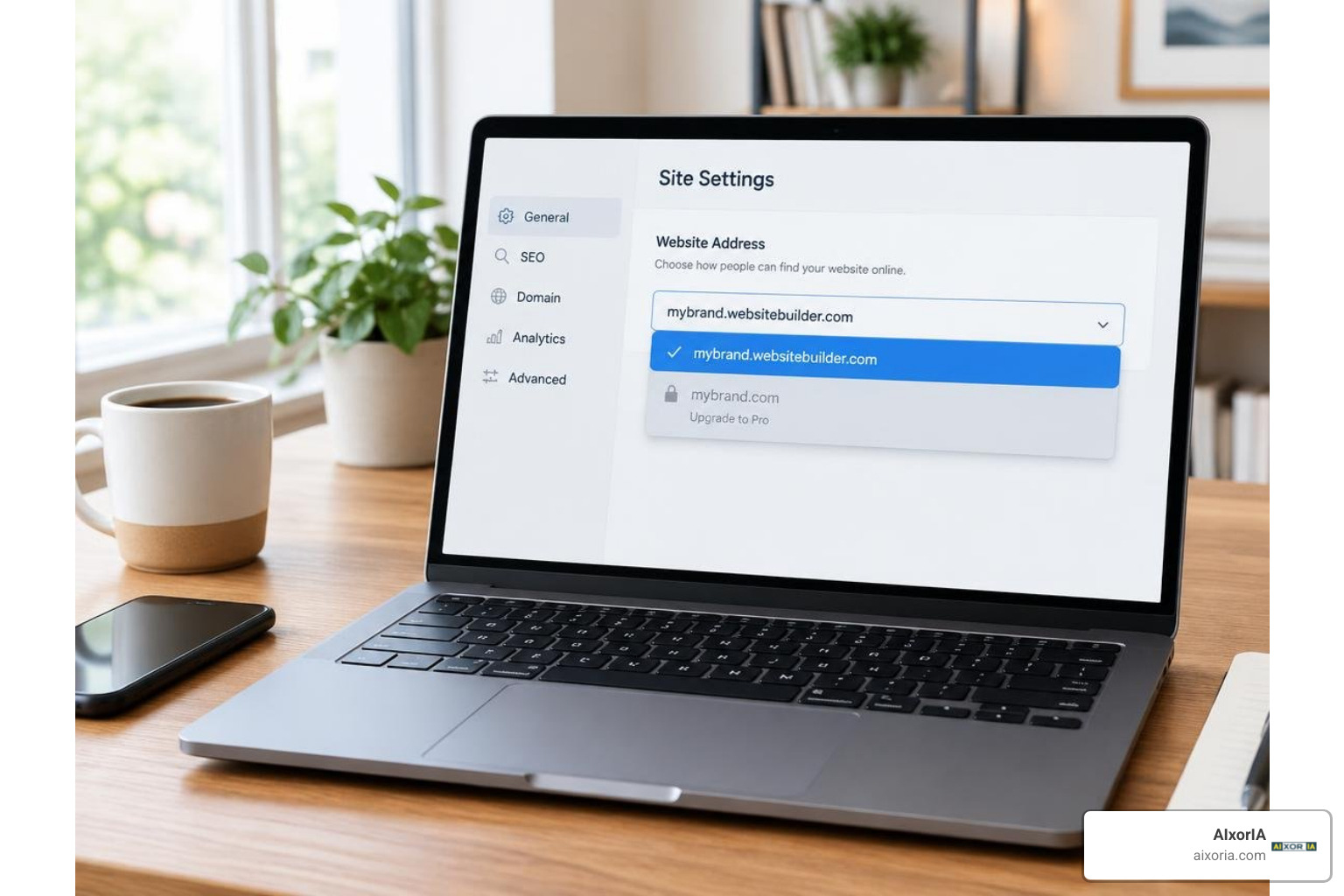 settings screen showing platform subdomain versus connecting a custom domain name