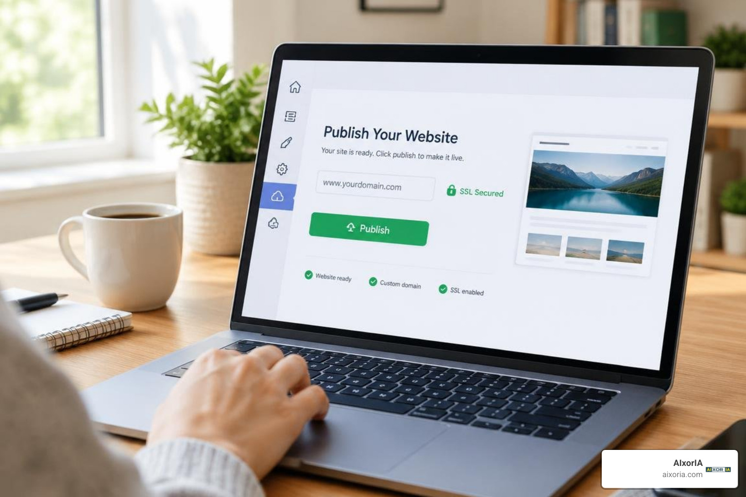 one-click publishing interface connecting custom domains and SSL