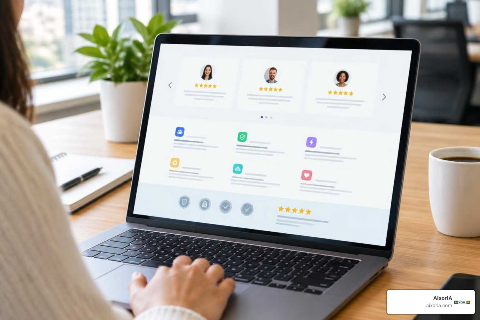 AI-generated social proof and feature grid layouts AI-generated social proof and feature grid layouts
