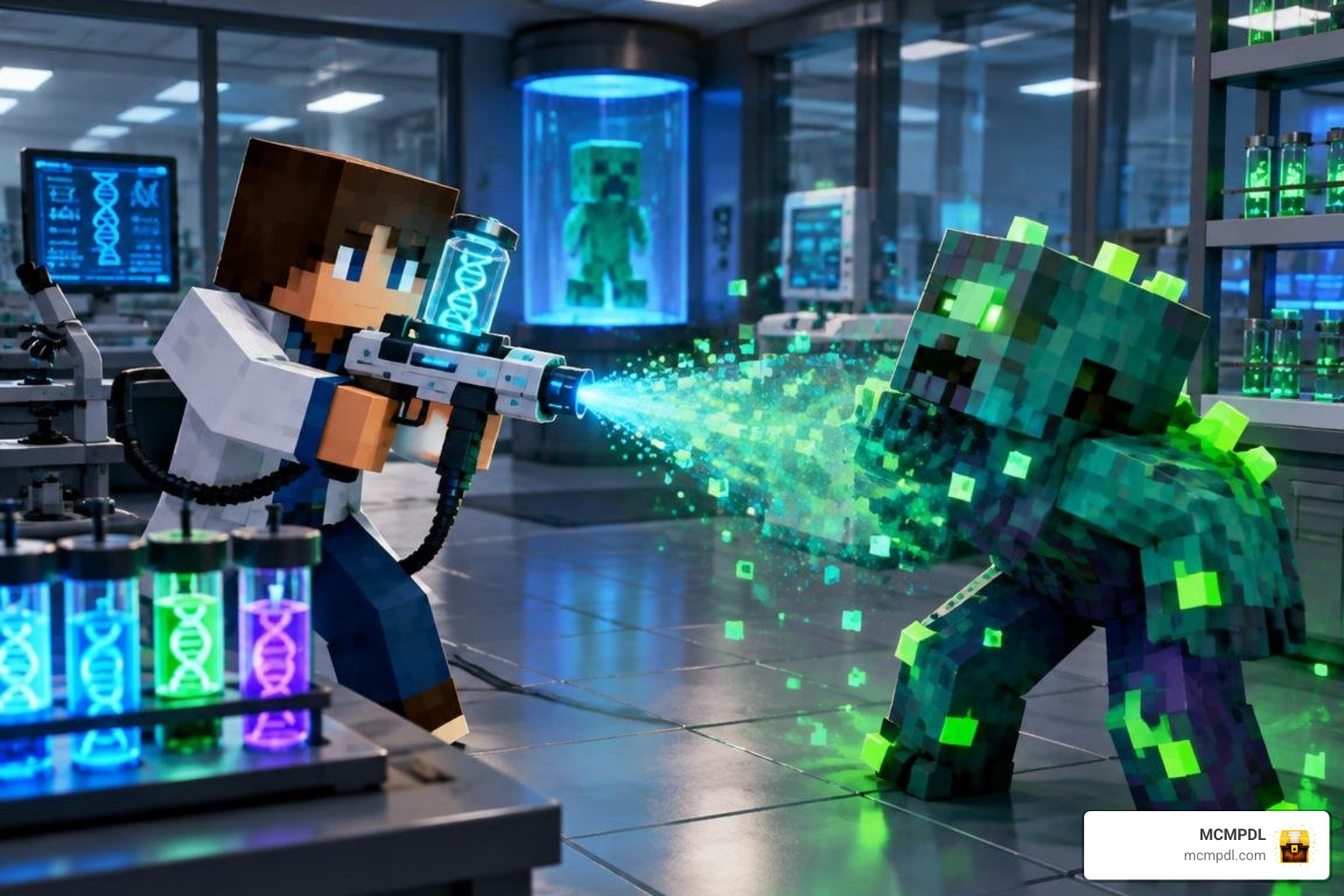 Player using a DNA Sprayer to mutate mob variants in Minecraft Bedrock Player using a DNA Sprayer to mutate mob variants in Minecraft Bedrock