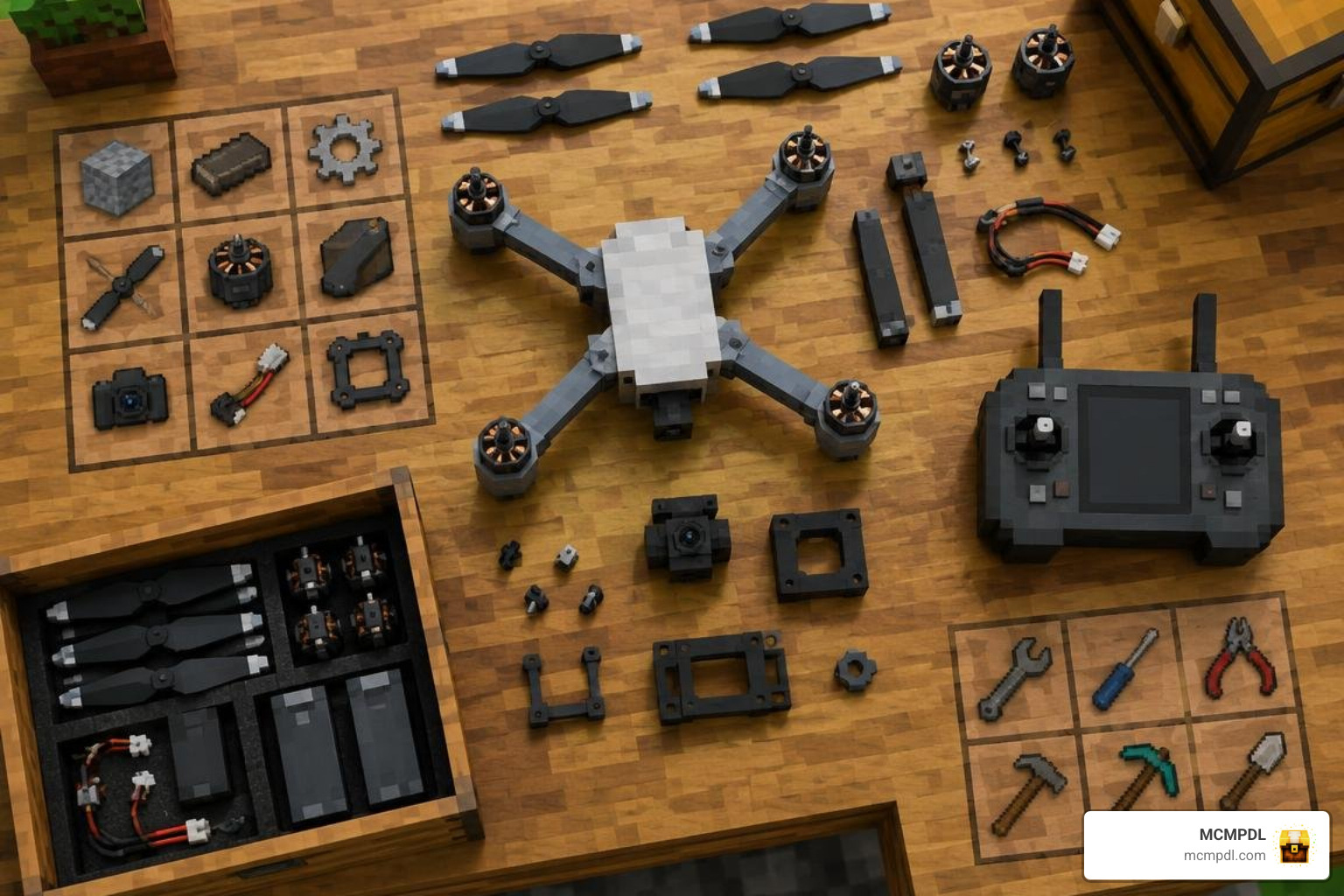 Crafting recipes for drones and controllers on a crafting table