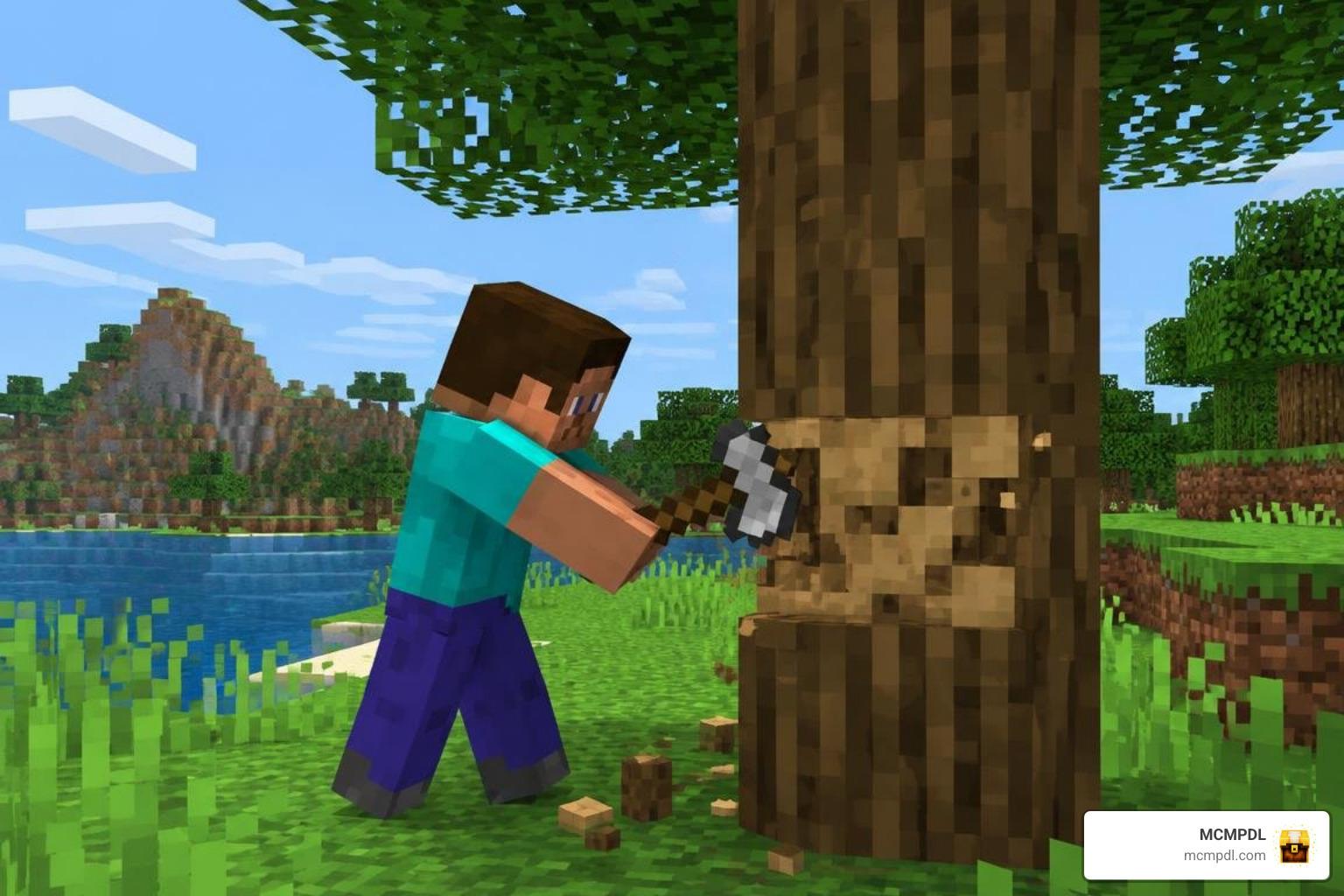Minecraft player chopping a tree Minecraft player chopping a tree