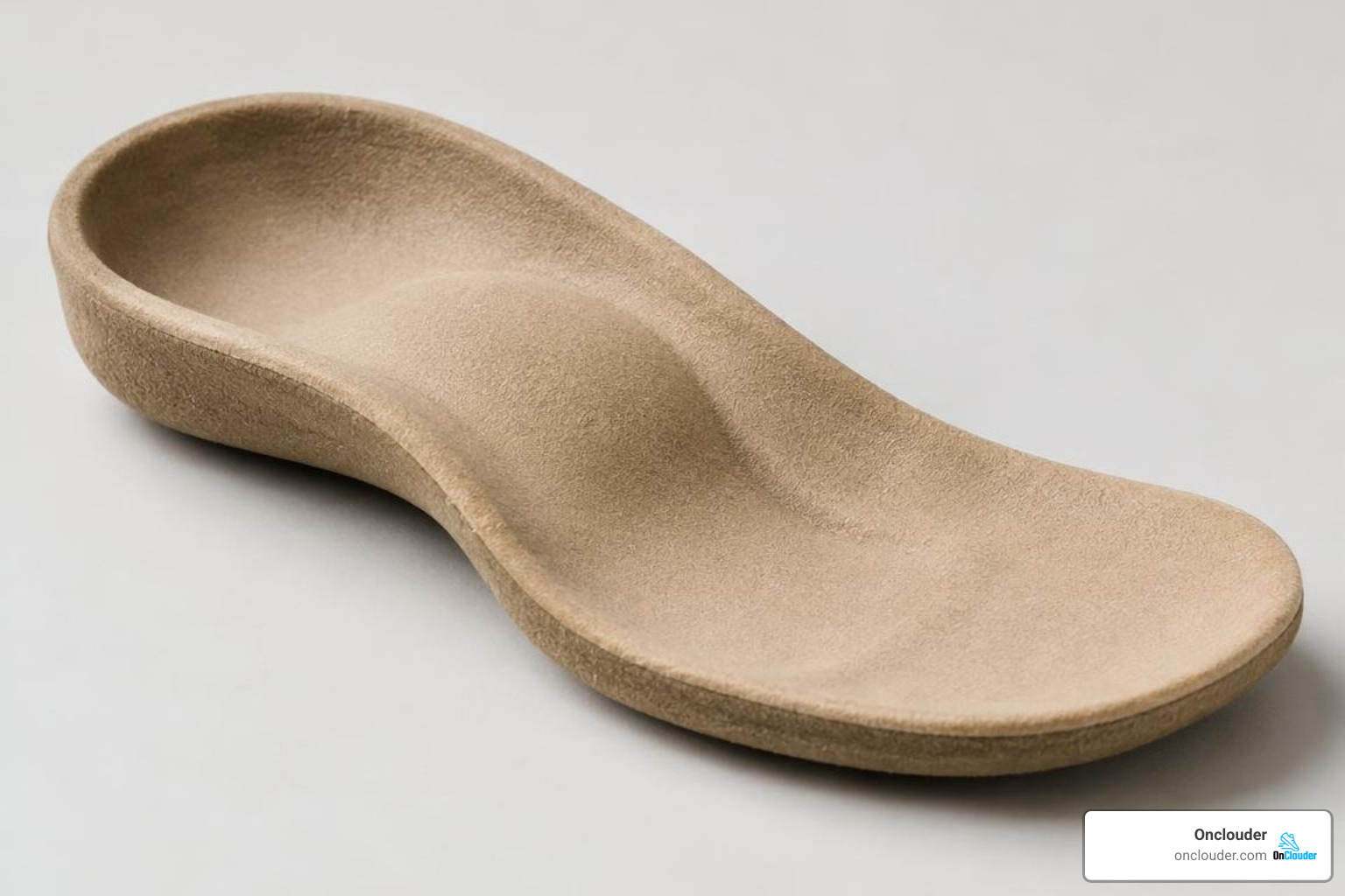 Ergonomic sandal footbed with deep heel cup and arch contour Ergonomic sandal footbed with deep heel cup and arch contour