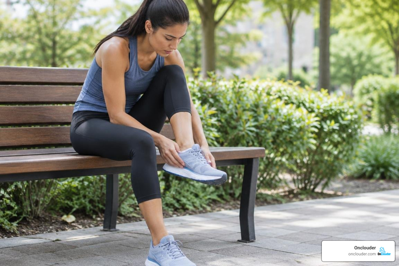 Runner evaluating shoe fit and biomechanical comfort Runner evaluating shoe fit and biomechanical comfort