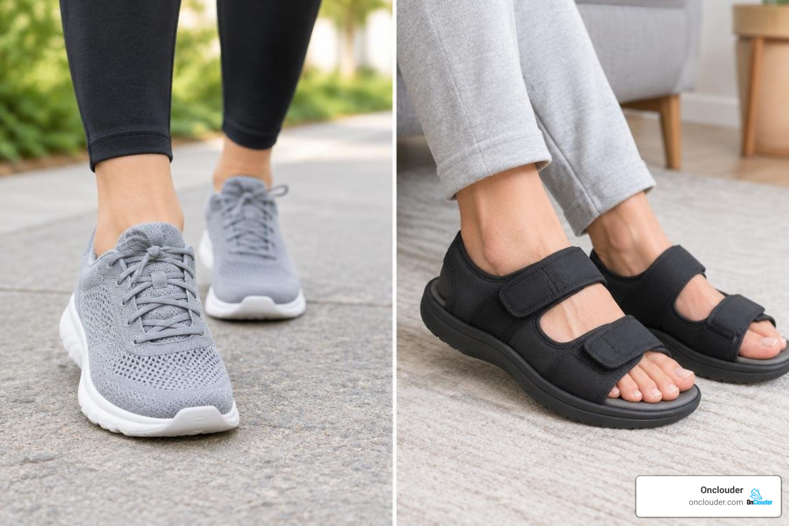 side-by-side comparison of daily walking shoes and orthopedic recovery sandals side-by-side comparison of daily walking shoes and orthopedic recovery sandals