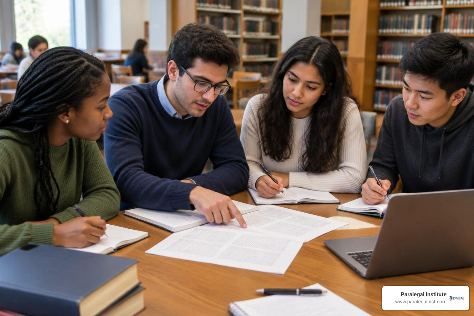 paralegal study group analyzing case statutes