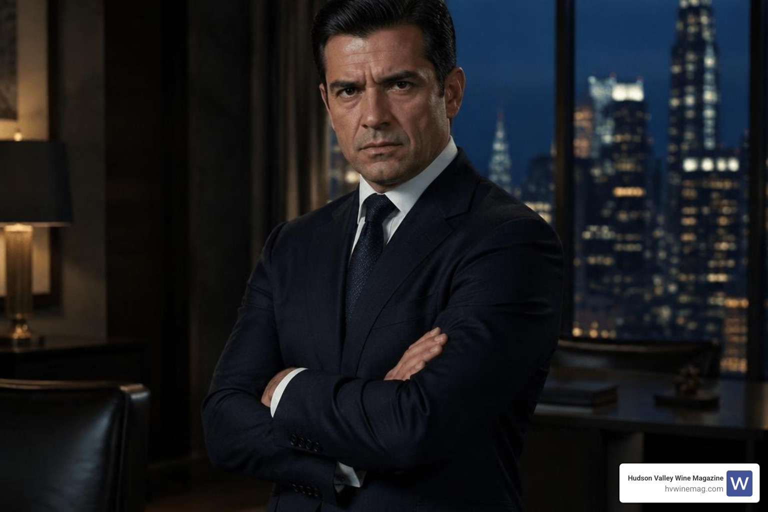 Mark Consuelos portraying Hiram Lodge in a dramatic scene Mark Consuelos portraying Hiram Lodge in a dramatic scene