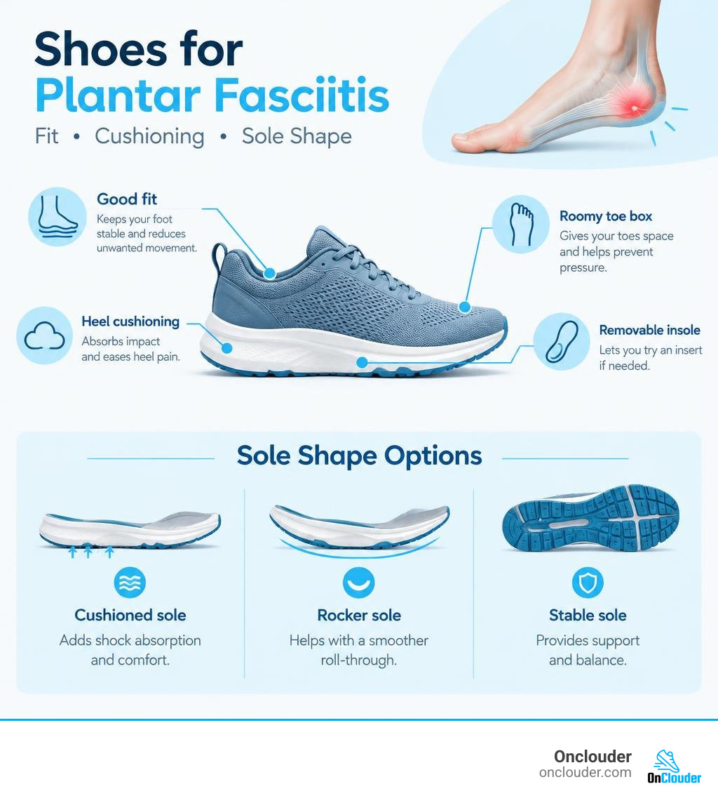 shoe fit cushioning and sole shape to consider for plantar fasciitis infographic shoe fit cushioning and sole shape to consider for plantar fasciitis infographic