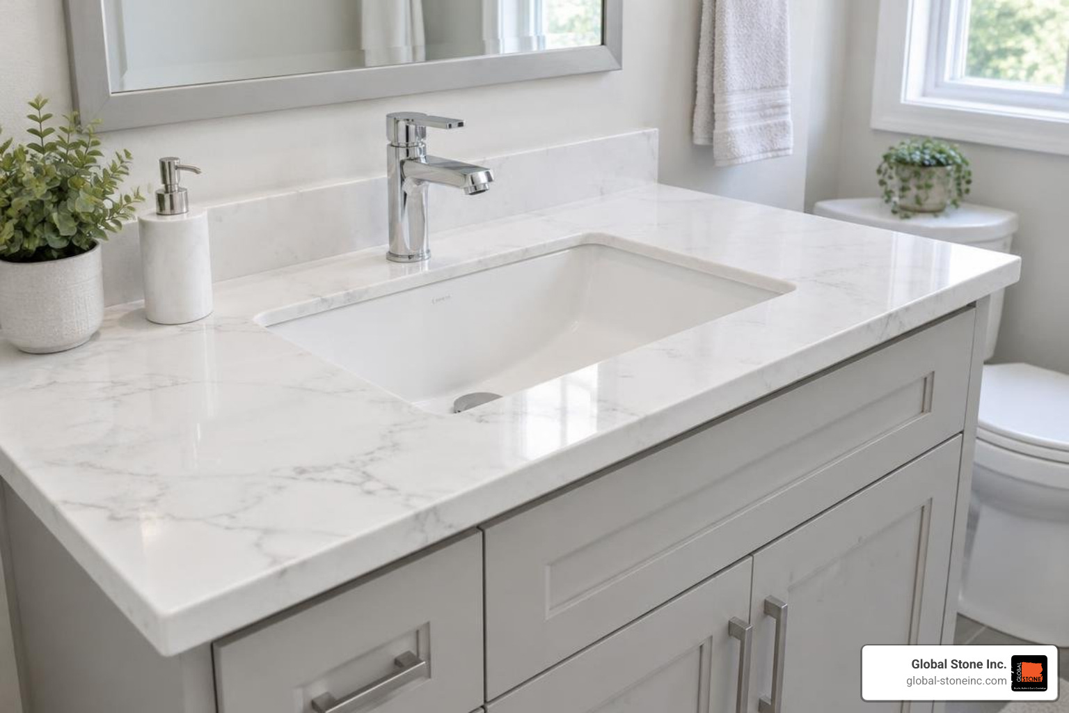 Stone vanity top measuring 37x22 inches with an undermount sink