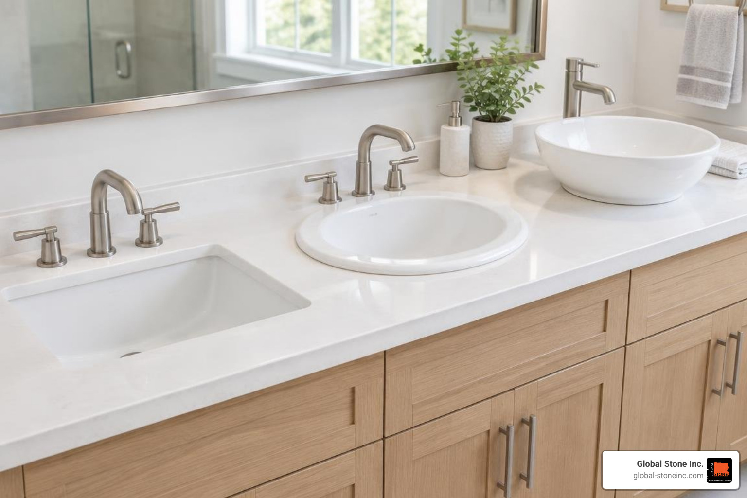 Profile comparisons of undermount, drop-in, and vessel bathroom sink styles