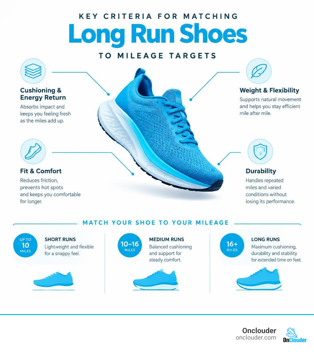 key criteria for matching long run shoes to mileage targets infographic key criteria for matching long run shoes to mileage targets infographic