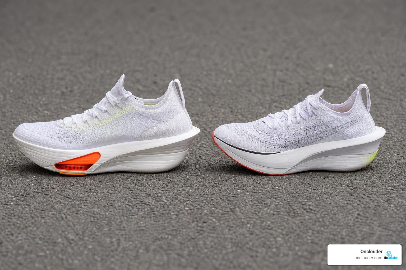 Nike Alphafly 4 and Vaporfly 4 road racing shoes side by side Nike Alphafly 4 and Vaporfly 4 road racing shoes side by side