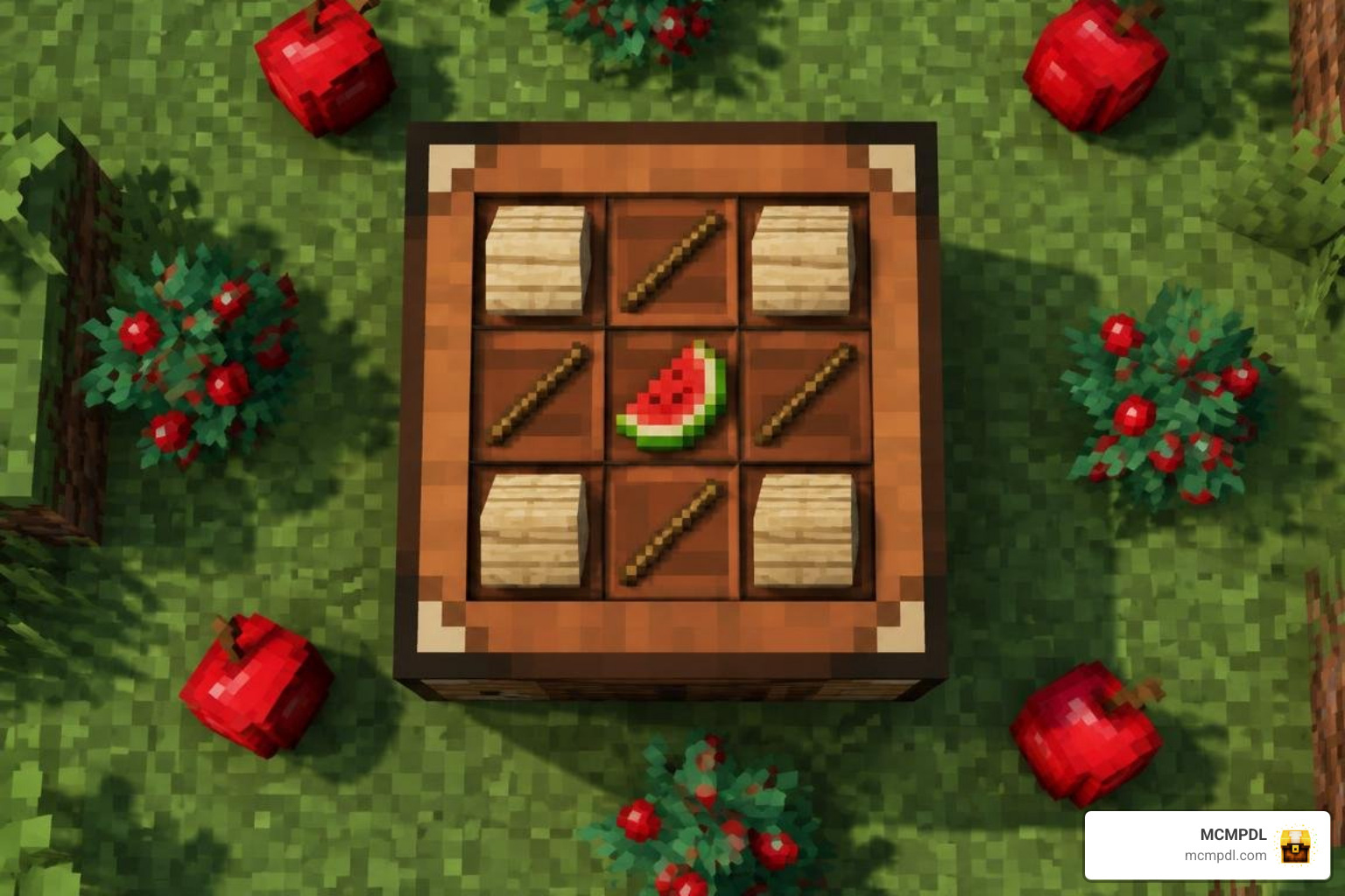 Crafting grid showing recipes for fruit-themed furniture Crafting grid showing recipes for fruit-themed furniture