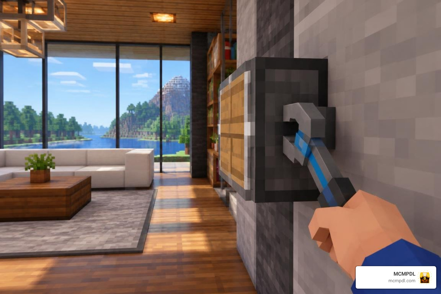 Player using a functional wrench tool to adjust block orientations in a modern room Player using a functional wrench tool to adjust block orientations in a modern room