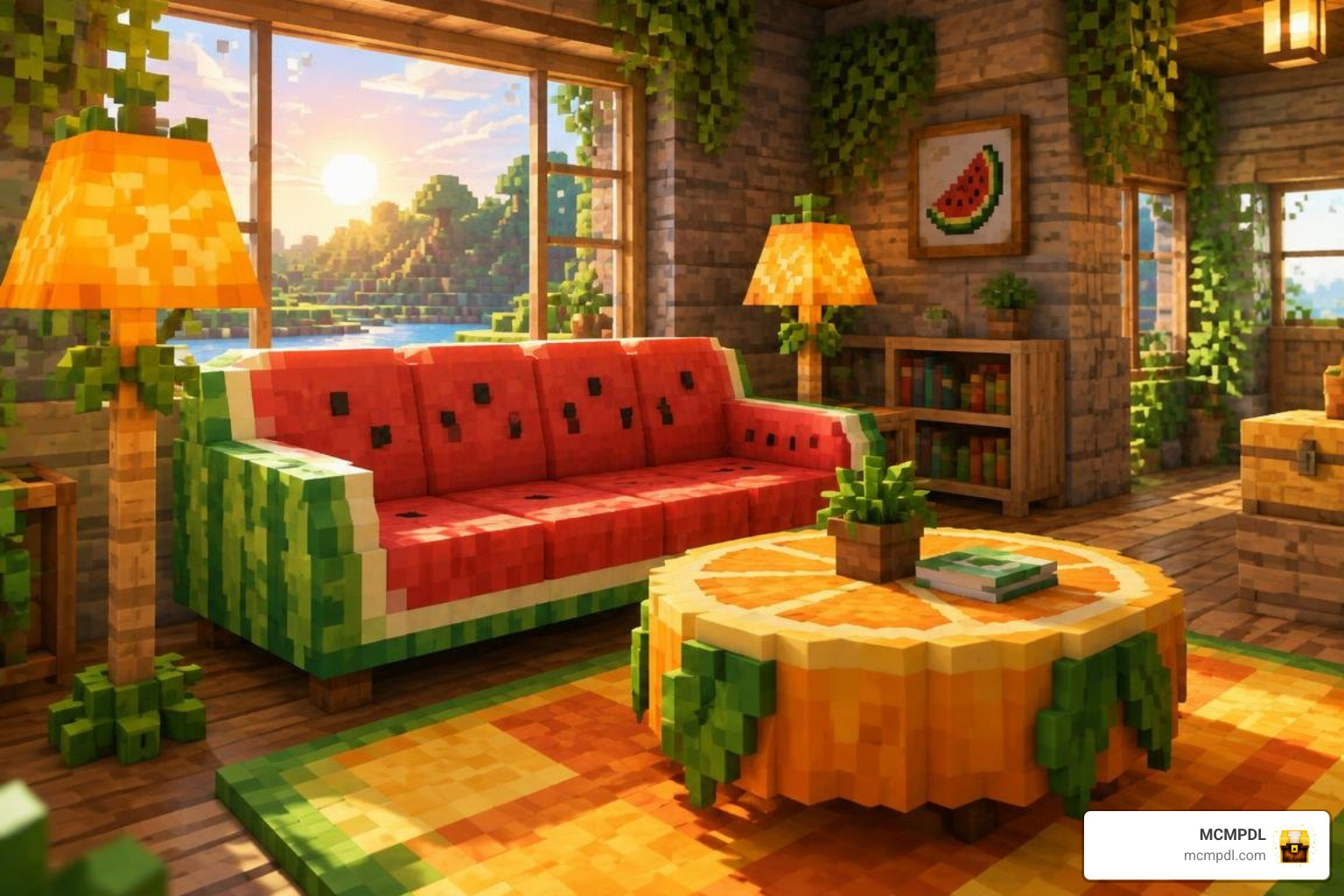 Detailed showcase of fruit-themed chairs, tables, and lighting Detailed showcase of fruit-themed chairs, tables, and lighting