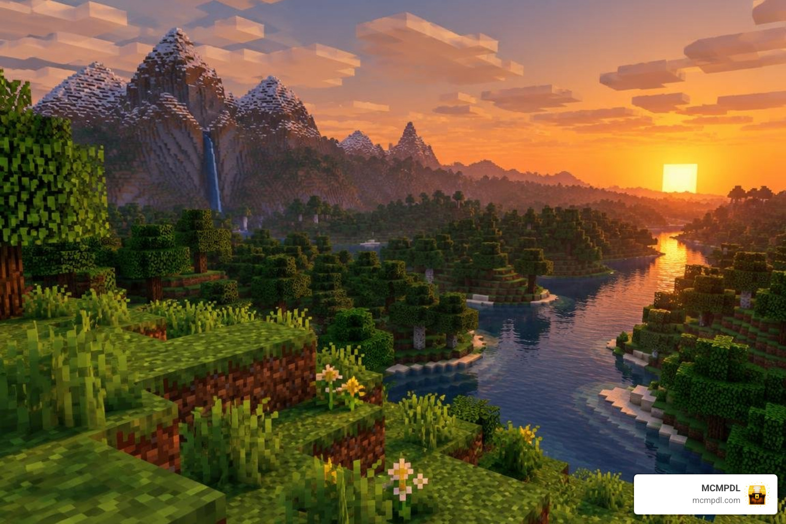 photorealistic Minecraft Bedrock landscape with detailed block textures