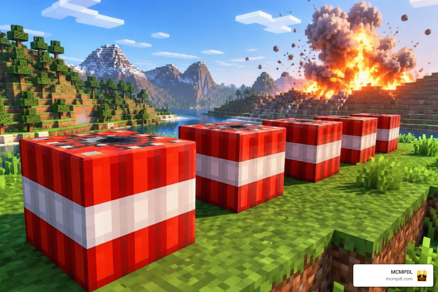 Custom TNT blocks lined up in Minecraft Bedrock Custom TNT blocks lined up in Minecraft Bedrock
