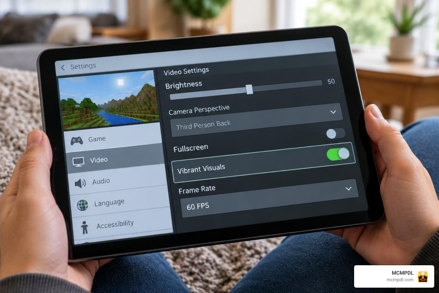 Minecraft video settings menu showing the Vibrant Visuals graphics toggle