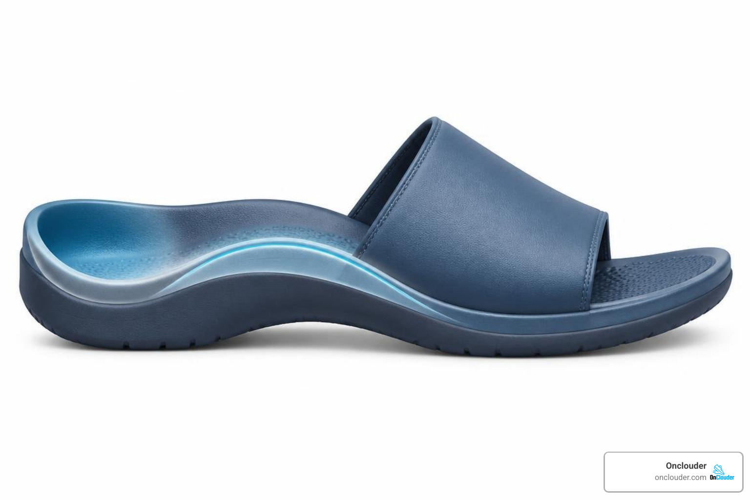 Anatomy of an orthopedic indoor slide highlighting arch curve and deep heel cup