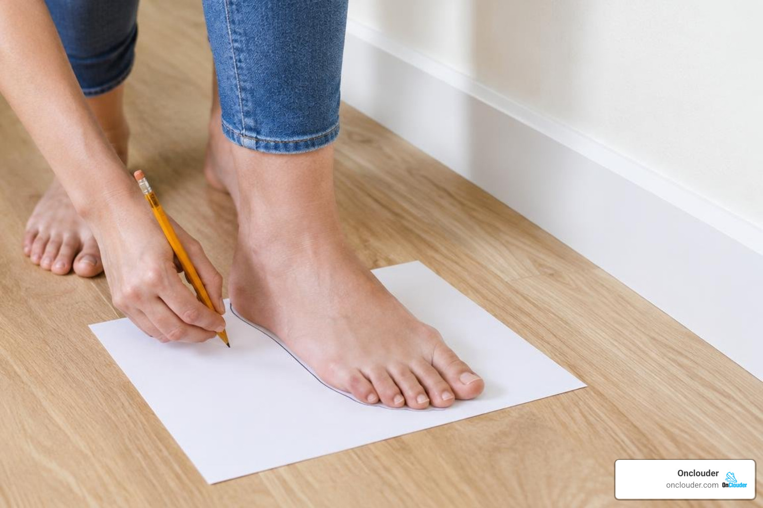 Measuring foot length against a wall Measuring foot length against a wall