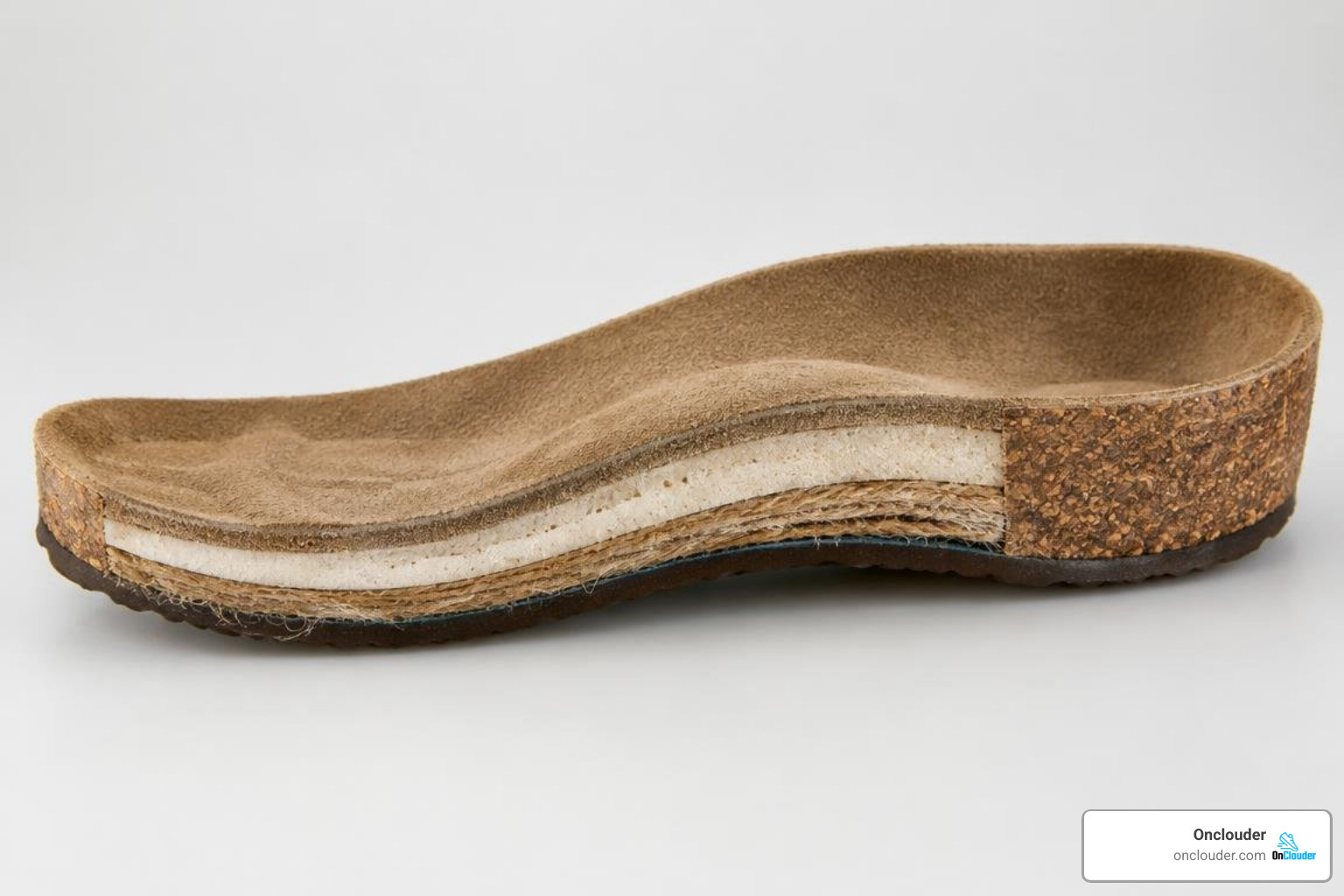 Cross-section of Birkenstock cork-latex footbed layers