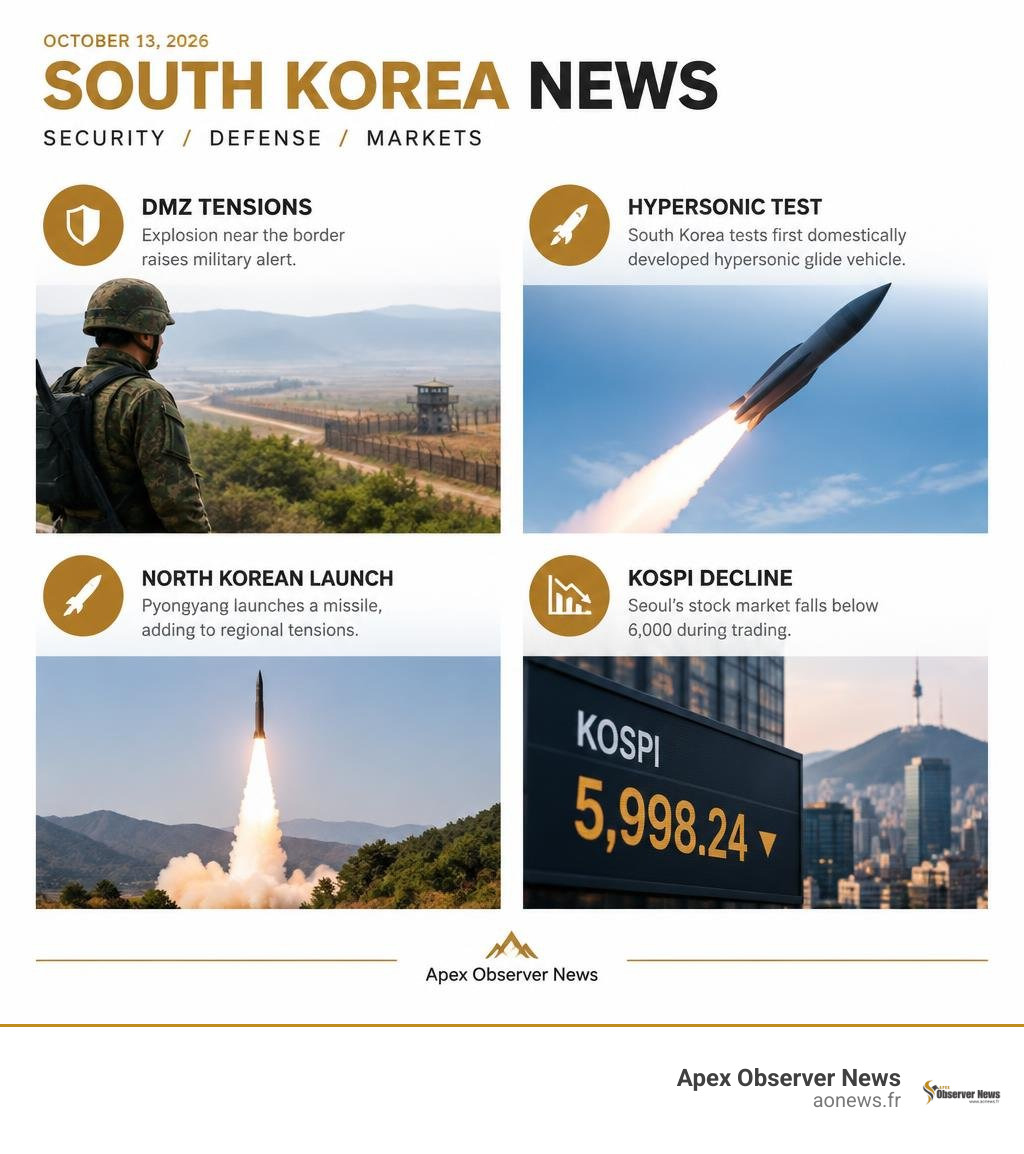 October 2026 South Korea news: DMZ tensions, hypersonic test, North Korean launch, KOSPI decline infographic October 2026 South Korea news: DMZ tensions, hypersonic test, North Korean launch, KOSPI decline infographic