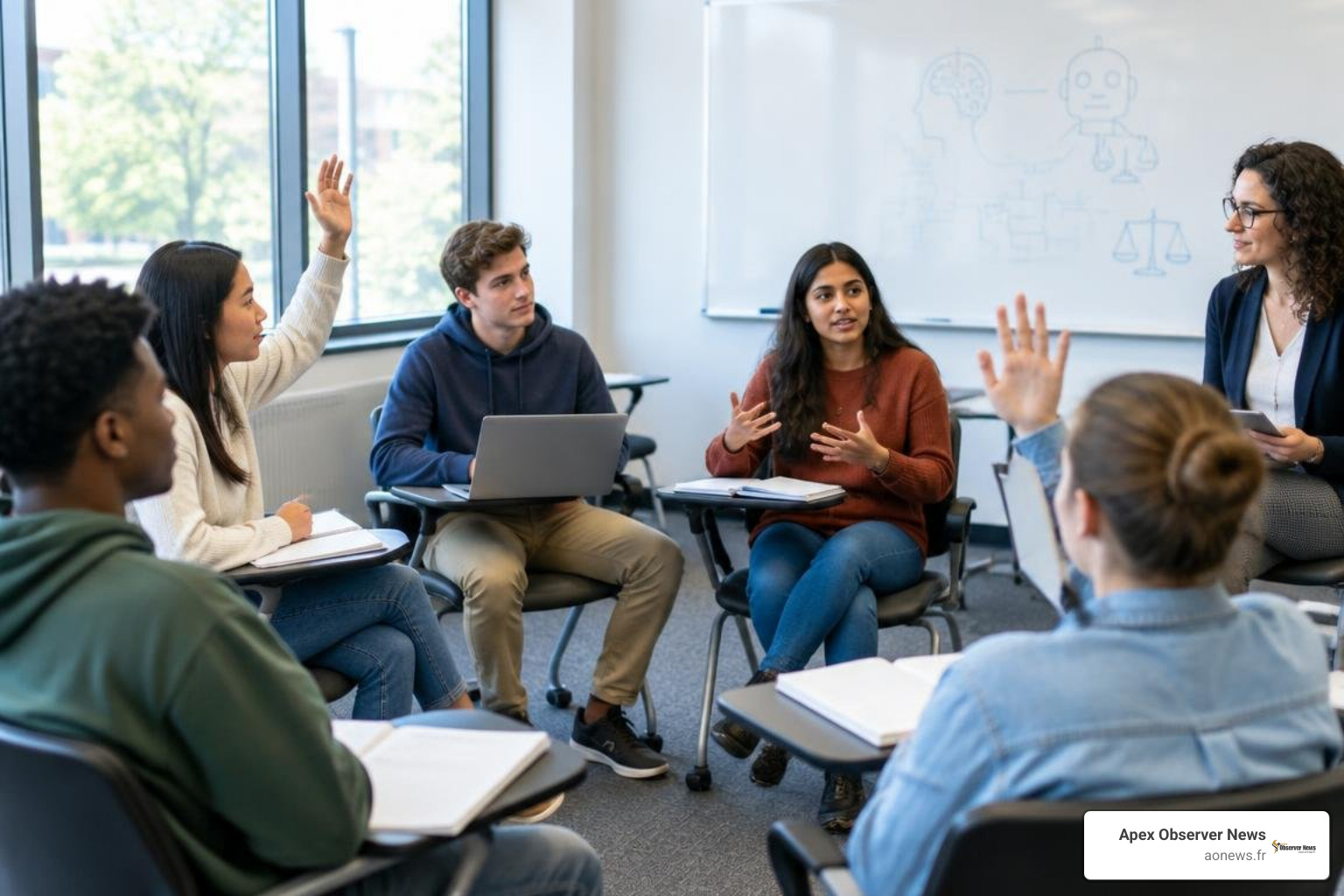 students engaging in a classroom debate on critical thinking and ethical AI literacy