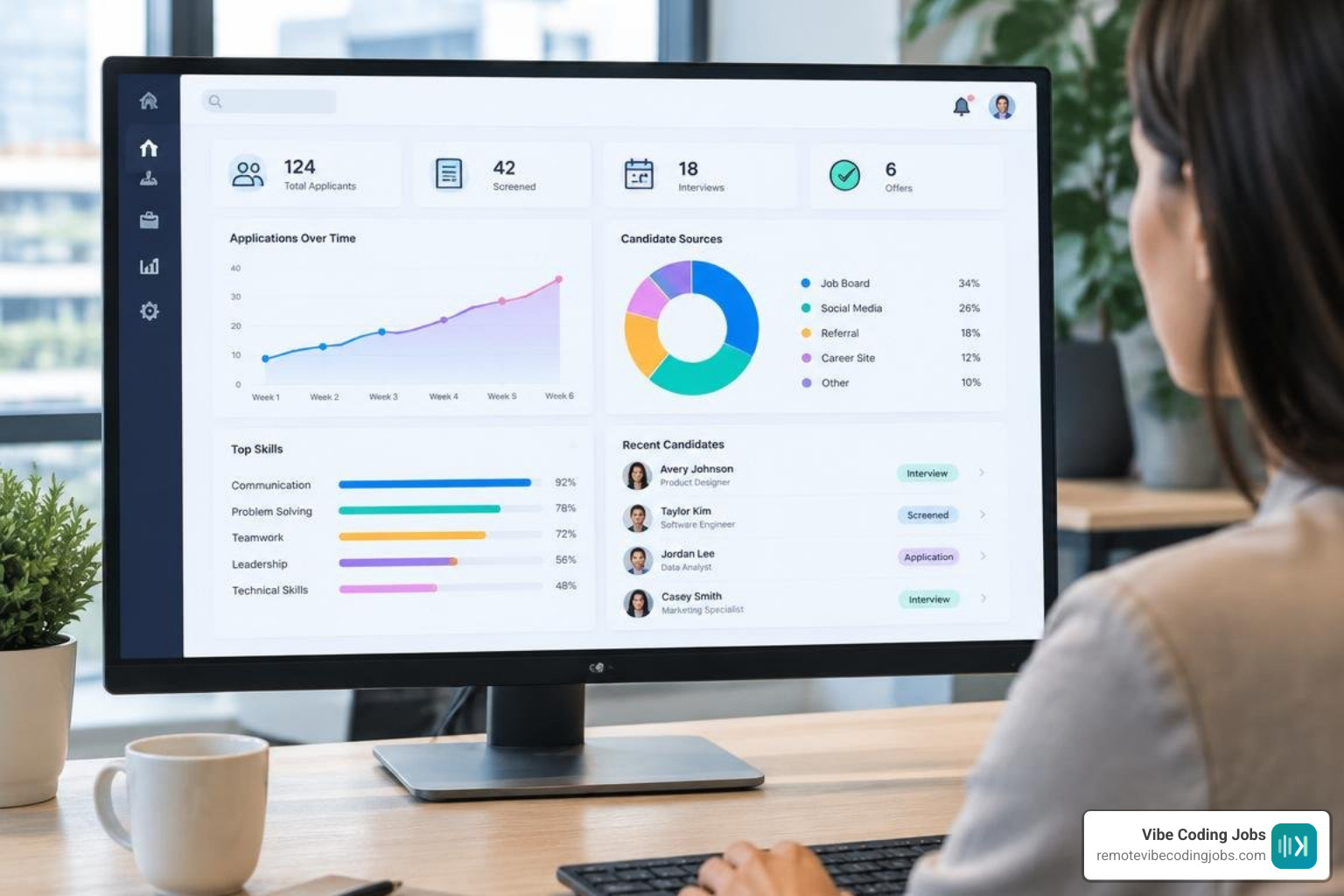 digital HR tech dashboard showing candidate tracking analytics