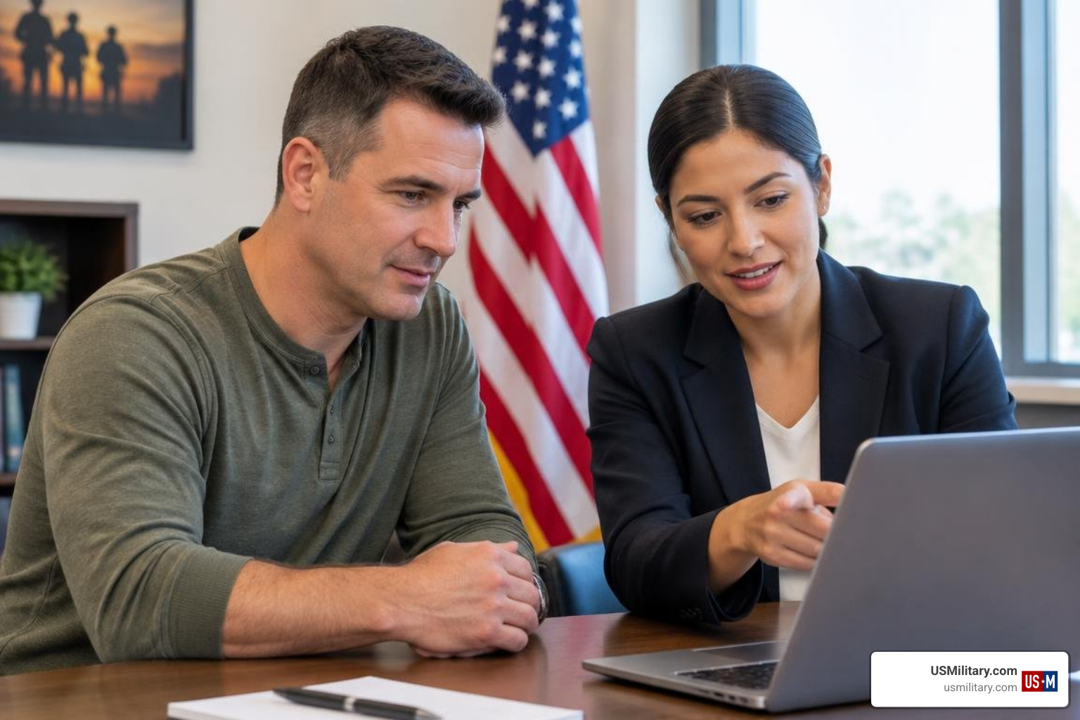 Veteran recruitment specialist assisting soldiers with civilian career pathways Veteran recruitment specialist assisting soldiers with civilian career pathways