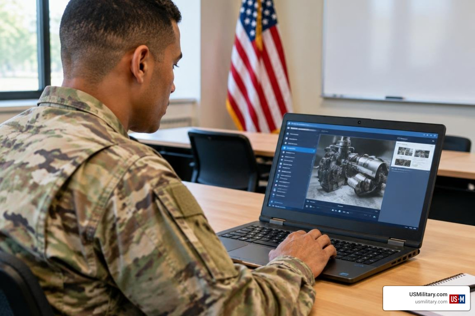 U.S. Army soldier utilizing modern technical training resources during transition U.S. Army soldier utilizing modern technical training resources during transition