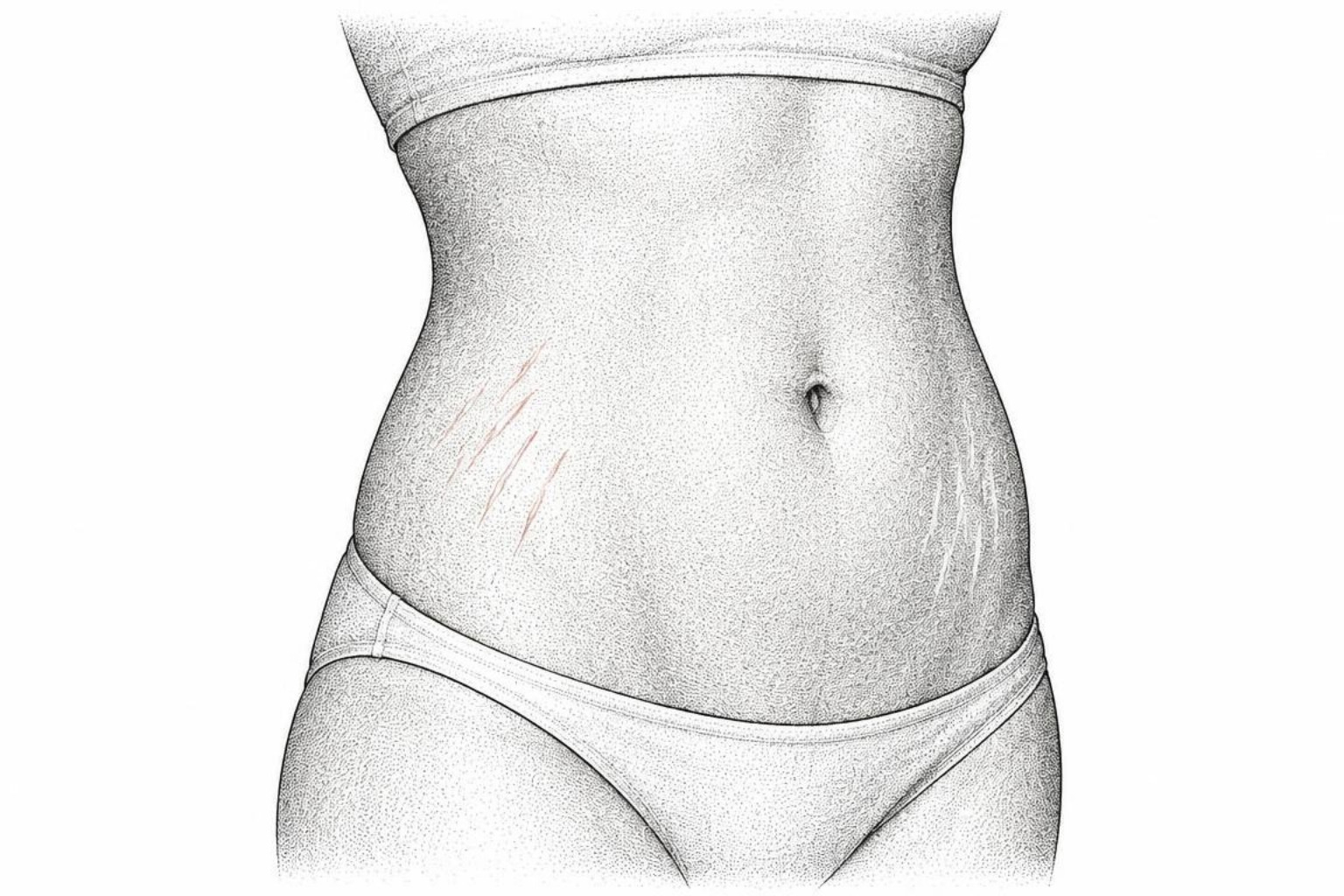 comparison of early red striae and mature silver abdominal marks