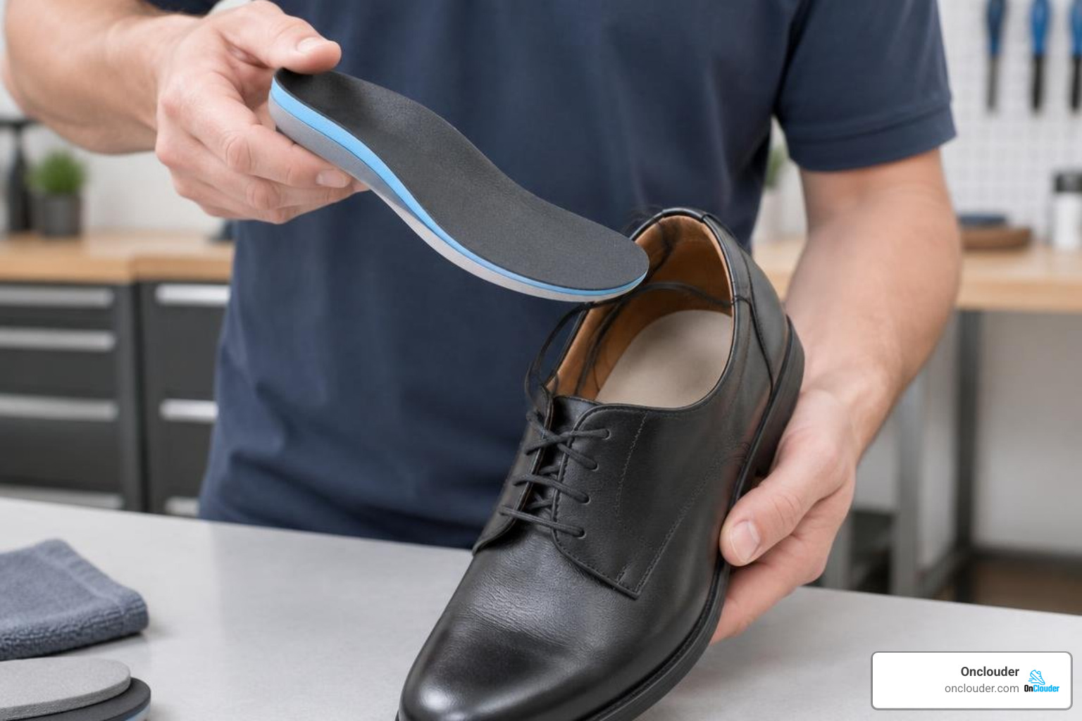 Custom heat-moldable orthotic insert fitting into extra-depth dress footwear Custom heat-moldable orthotic insert fitting into extra-depth dress footwear
