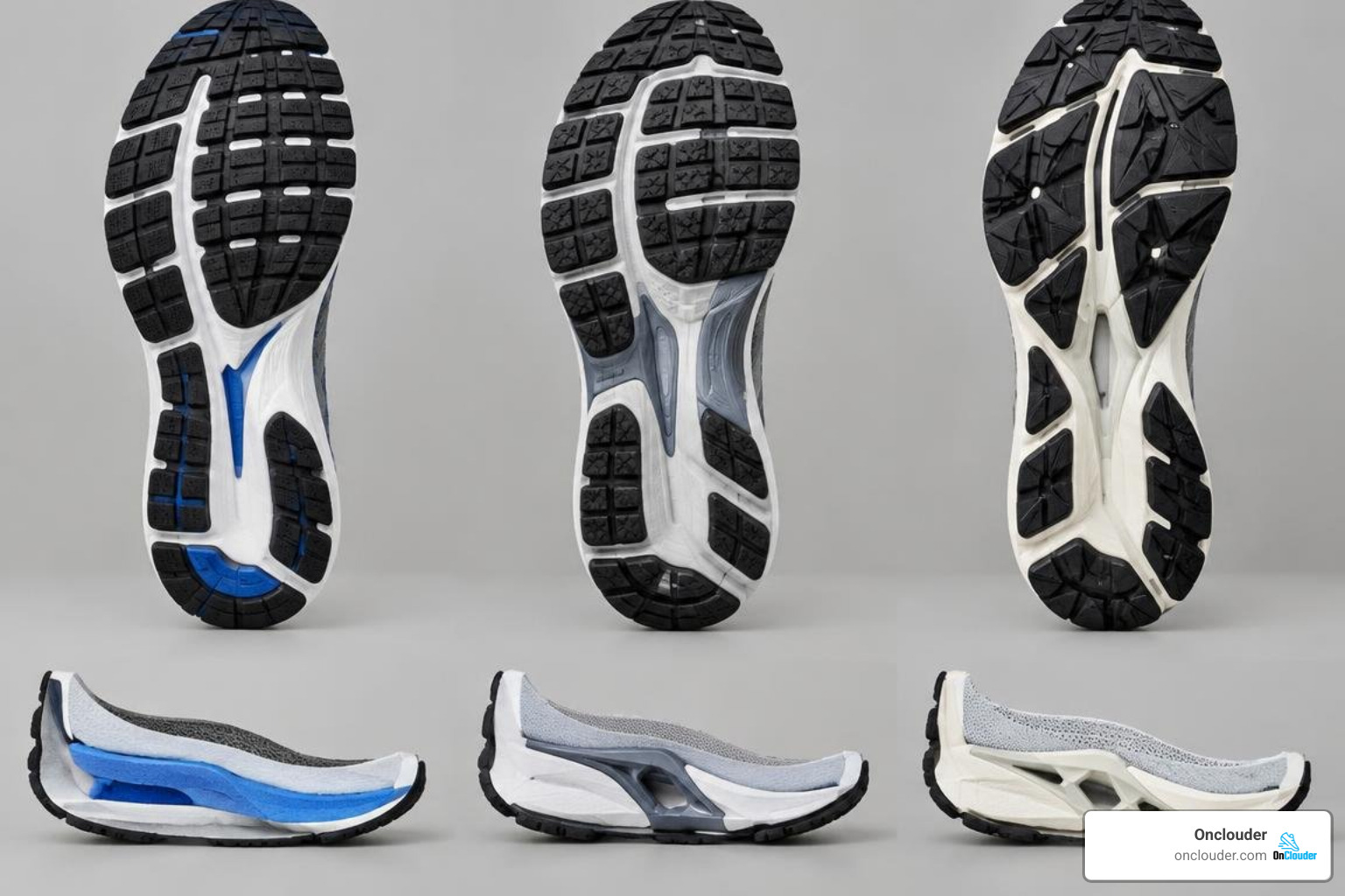 Outsole patterns and medial stability structures across GT-1000 generations