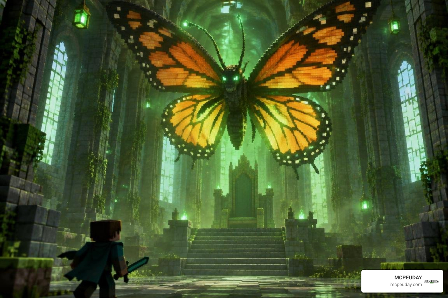 The Monarch mini-boss floating inside the throne room of Monarch's Castle
