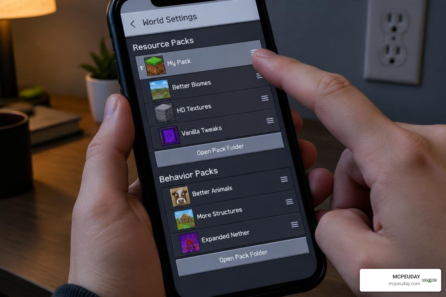 Managing behavior and resource pack load order in Bedrock settings