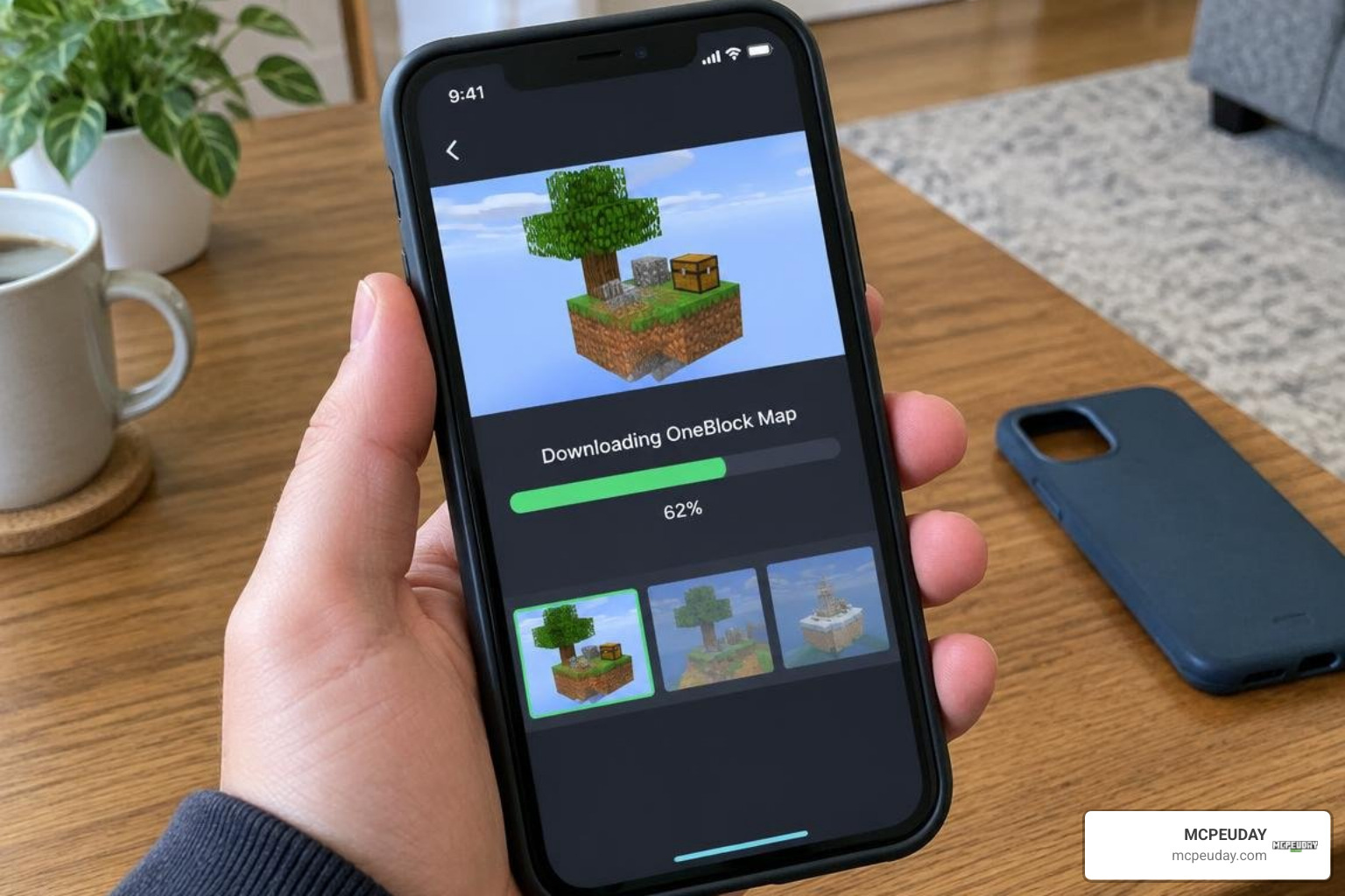 OneBlock installation process inside the mobile app on a smartphone screen