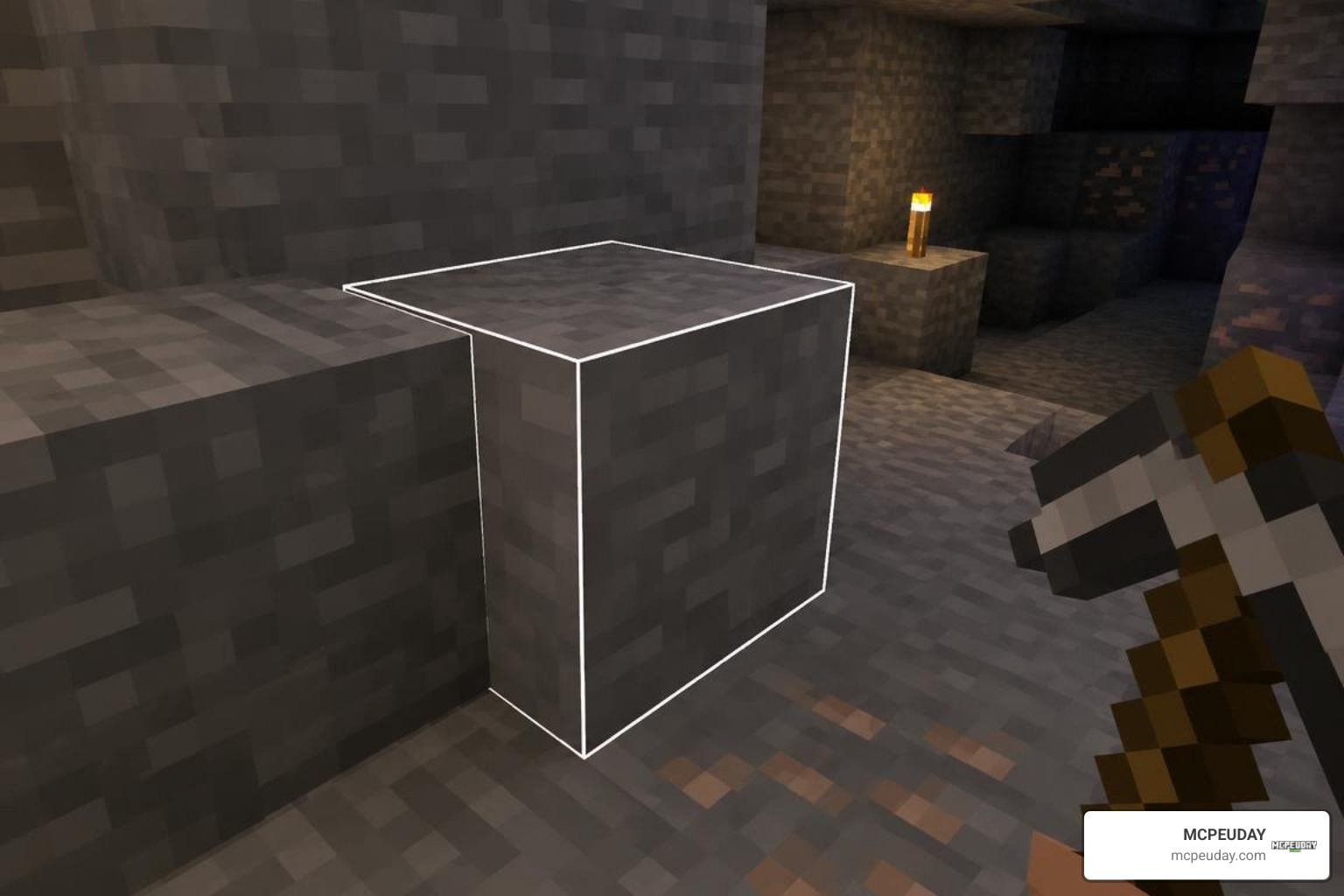 Minecraft Bedrock block with a white selection outline