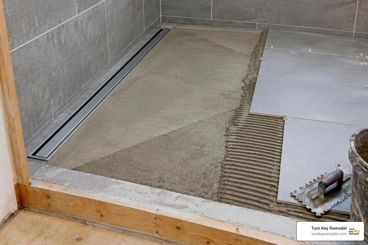linear drain installation with properly sloped shower subfloor linear drain installation with properly sloped shower subfloor