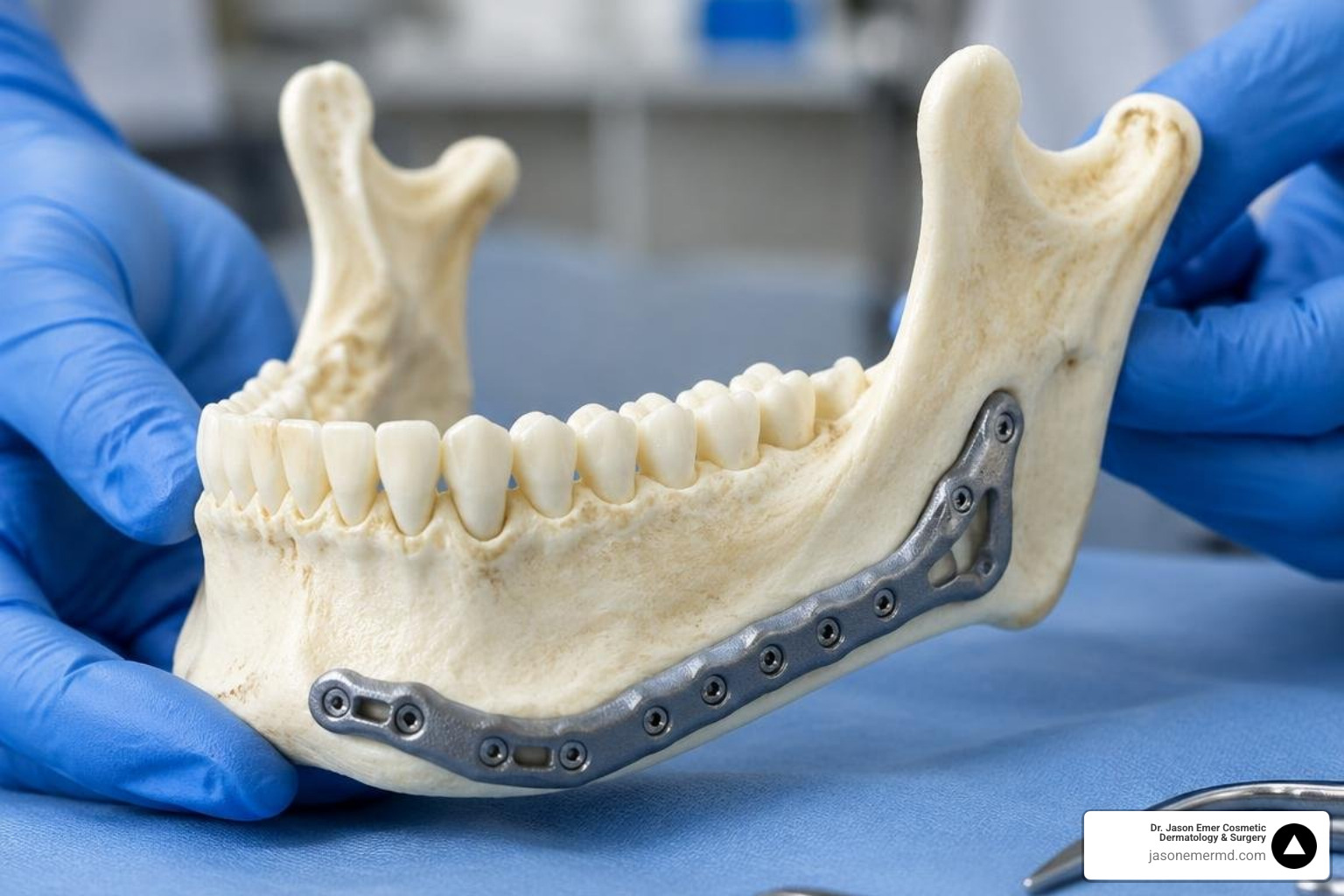 custom 3D-designed mandibular implant positioned along the inferior border