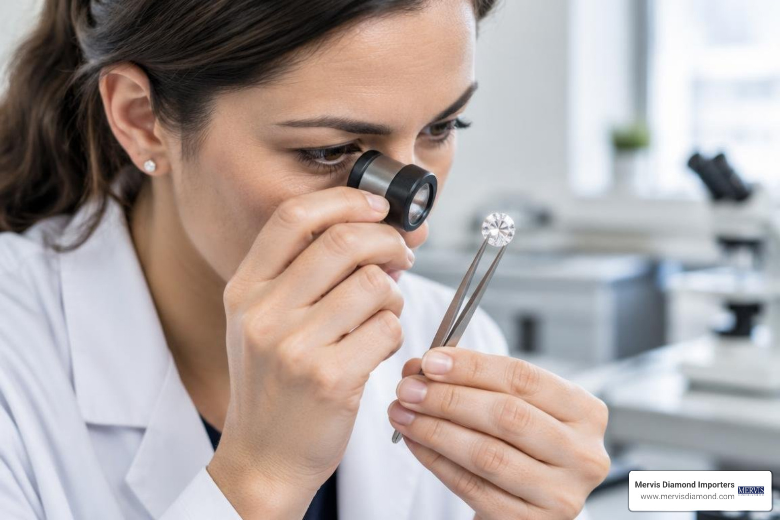 expert gemologist inspecting a lab grown diamond with a loupe expert gemologist inspecting a lab grown diamond with a loupe
