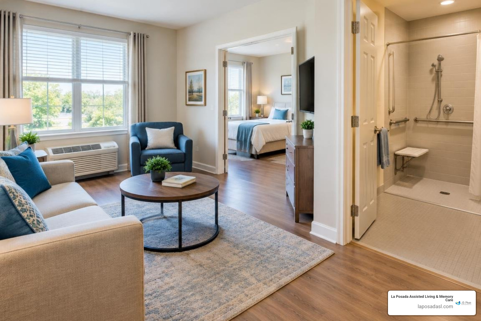 accessible assisted living apartment with wide doorway and walk-in shower accessible assisted living apartment with wide doorway and walk-in shower