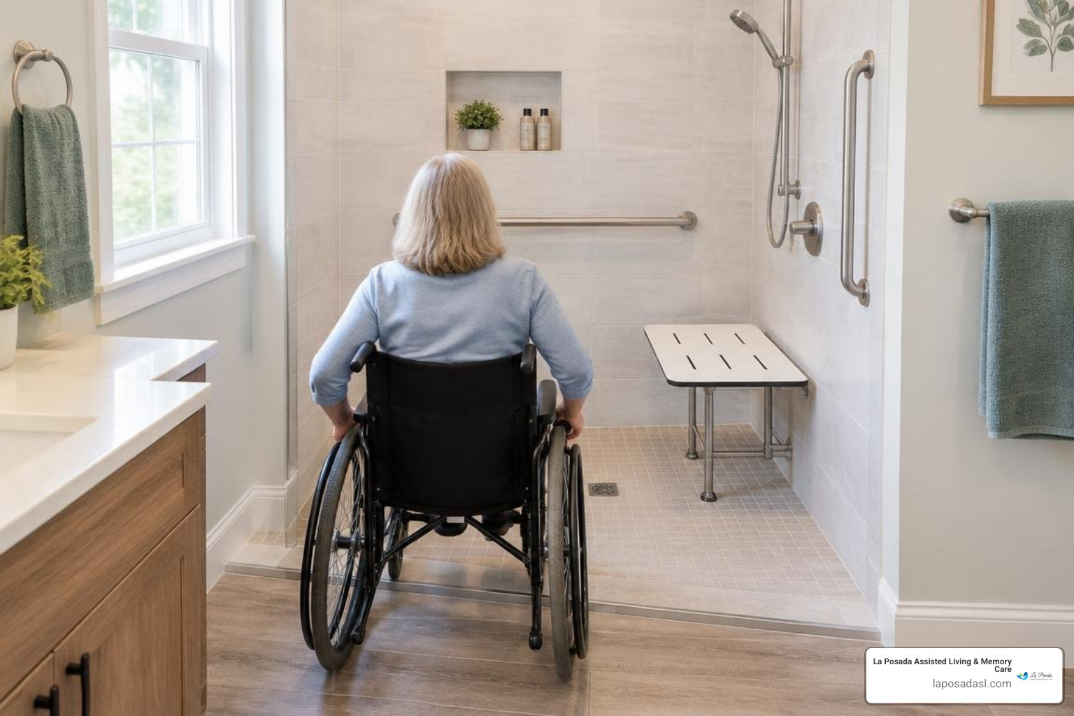 roll-in shower and wide doorway in an accessible residential apartment roll-in shower and wide doorway in an accessible residential apartment