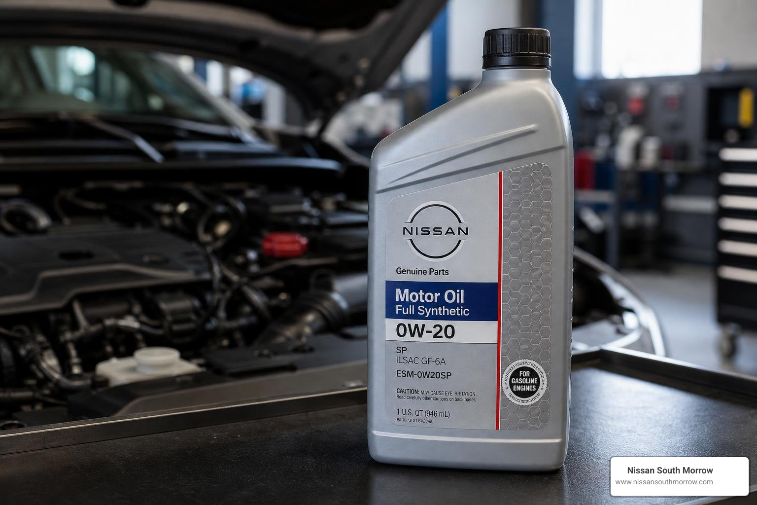 Genuine Nissan 0W-20 full-synthetic motor oil bottle Genuine Nissan 0W-20 full-synthetic motor oil bottle